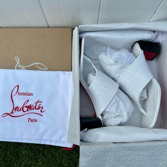 CHRISTIAN LOUBOUTIN CL TONGAMULE 55 SANDALS CL LOGO WHITE CROC LEATHER SZ 39 NEW - Picture 5 of 16